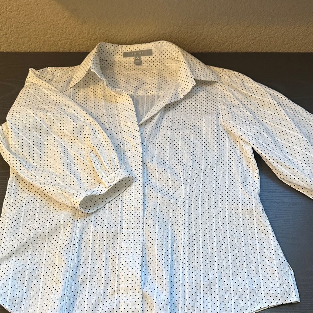 Foxcroft White Polka Dot Blouse